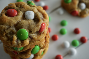 Mini Custom M&M Cookies (Red, Green & White) - $13.25